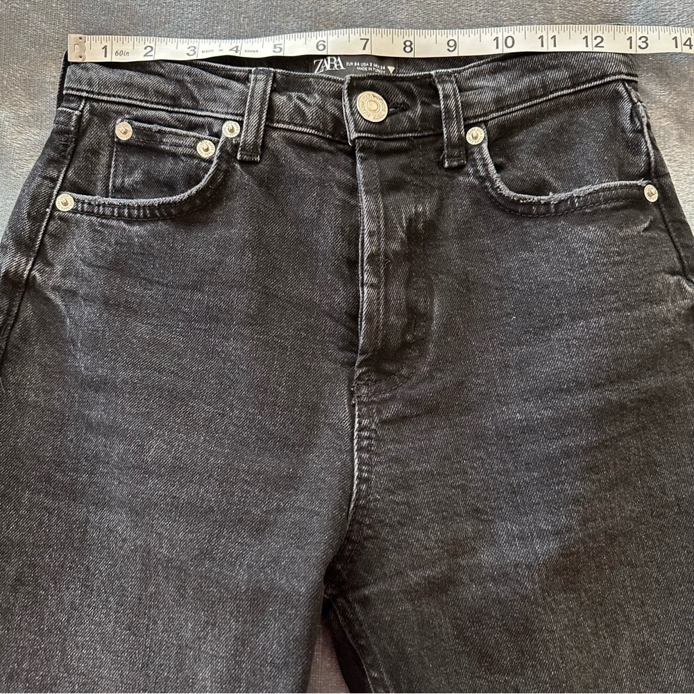 Zara Black Button Fly Raw Hem Straight Leg Jeans Size 2 - Picture 6 of 12